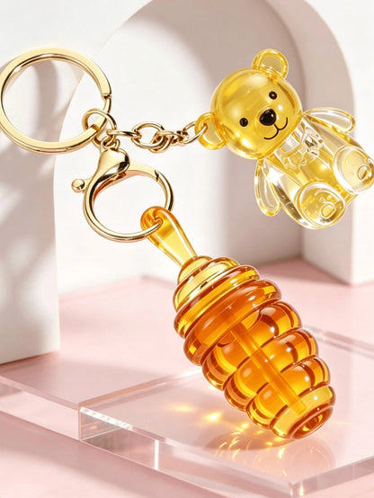 Honey Bear 2-In-1 Keychain Lip Gloss Empty Bottle, Mini Portable DIY Lip Gloss Refill Tube, 2ml+5ml, Travel Makeup Refill Container, Commute Light Makeup Homemade Lip Gloss Empty Tube, Creative Girl B
