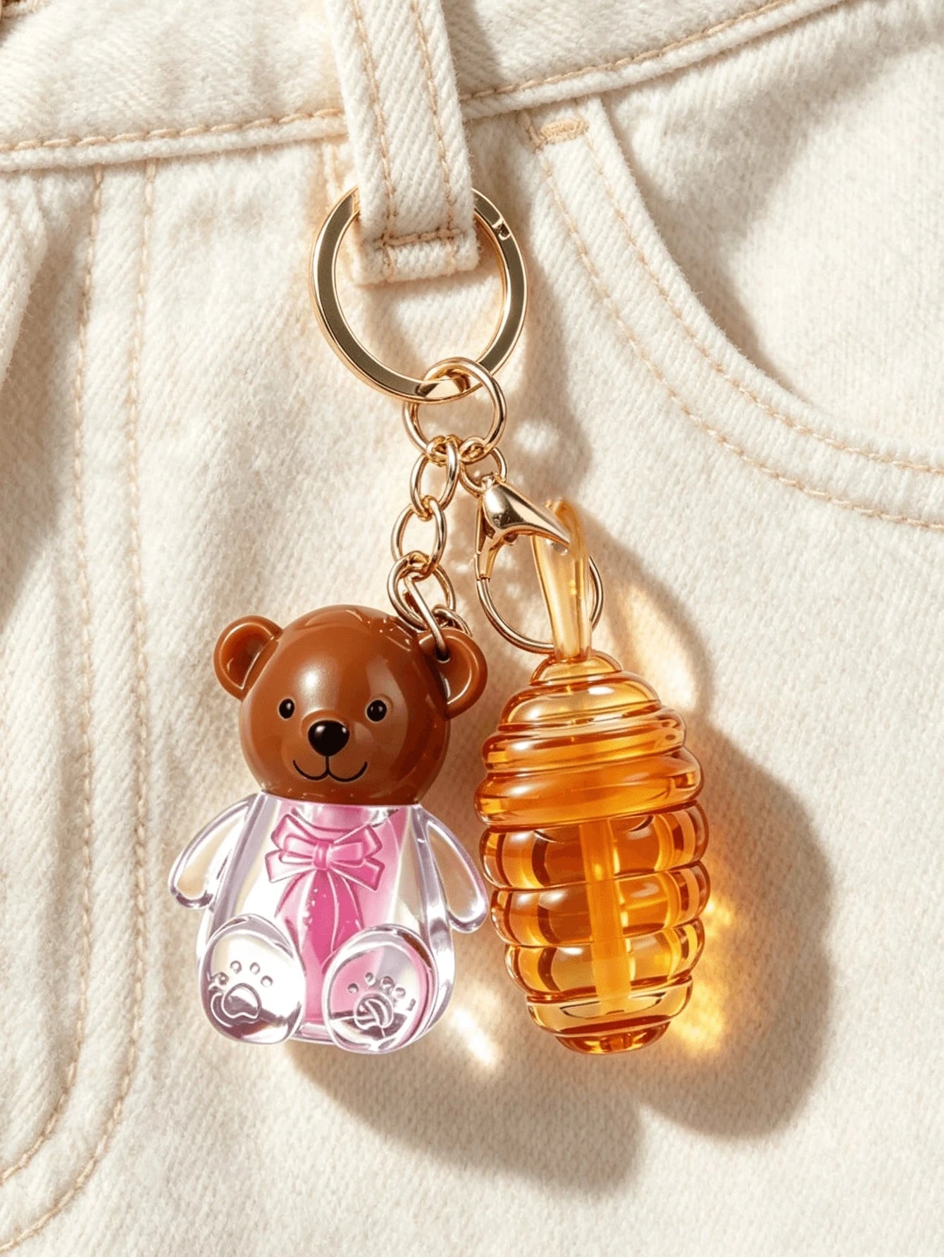 Honey Bear 2-In-1 Keychain Lip Gloss Empty Bottle, Mini Portable DIY Lip Gloss Refill Tube, 2ml+5ml, Travel Makeup Refill Container, Commute Light Makeup Homemade Lip Gloss Empty Tube, Creative Girl B