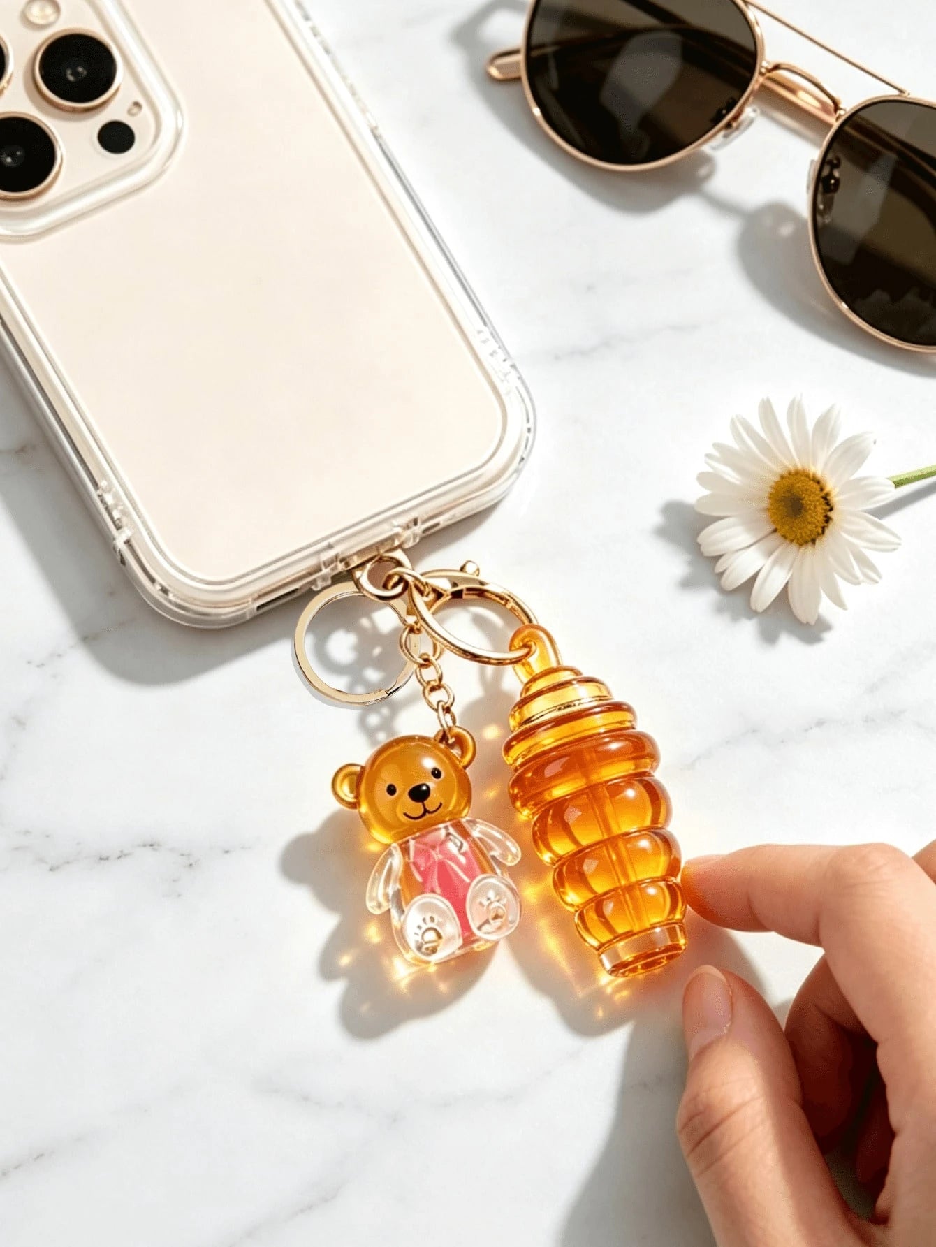 Honey Bear 2-In-1 Keychain Lip Gloss Empty Bottle, Mini Portable DIY Lip Gloss Refill Tube, 2ml+5ml, Travel Makeup Refill Container, Commute Light Makeup Homemade Lip Gloss Empty Tube, Creative Girl B
