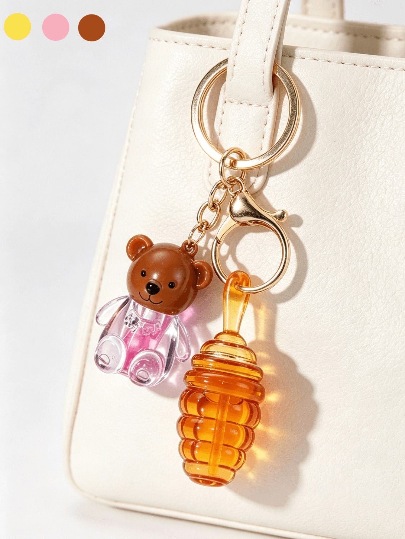 Honey Bear 2-In-1 Keychain Lip Gloss Empty Bottle, Mini Portable DIY Lip Gloss Refill Tube, 2ml+5ml, Travel Makeup Refill Container, Commute Light Makeup Homemade Lip Gloss Empty Tube, Creative Girl B