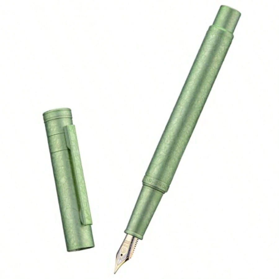Hongdian 1851 Forest Fountain Pen Applegreen Ice Flowers, Medium Nib Classic Design With Converter And Metal Pen Case