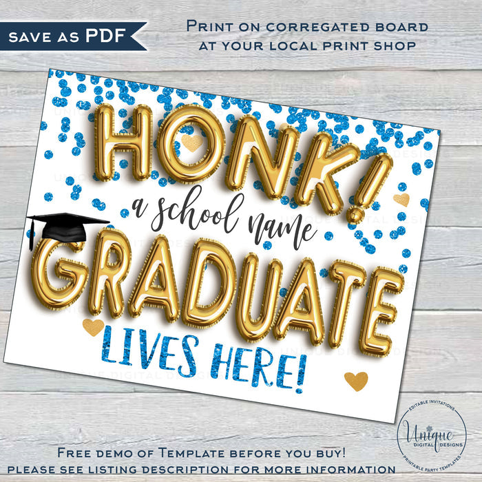 Honk Graduation Yard Sign, Editable Quarantine Parade Drive By Poster Personalized
