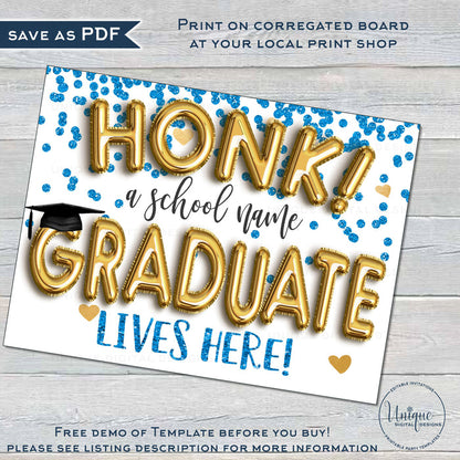 Honk Graduation Yard Sign, Editable Quarantine Parade Drive By Poster Personalized