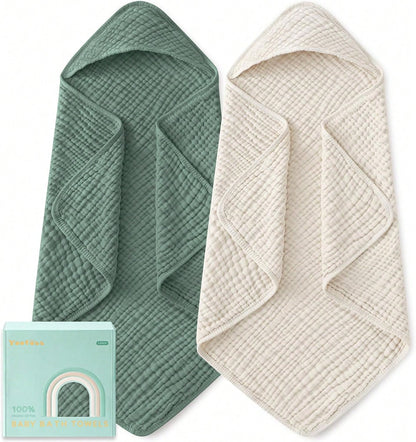 Hooded Baby Towels For Newborns Pack 100% Muslin Organic Cotton Baby Bath Towel With Hood For Babies, Infants, Toddlers, And Kids, Soft And Absorbent