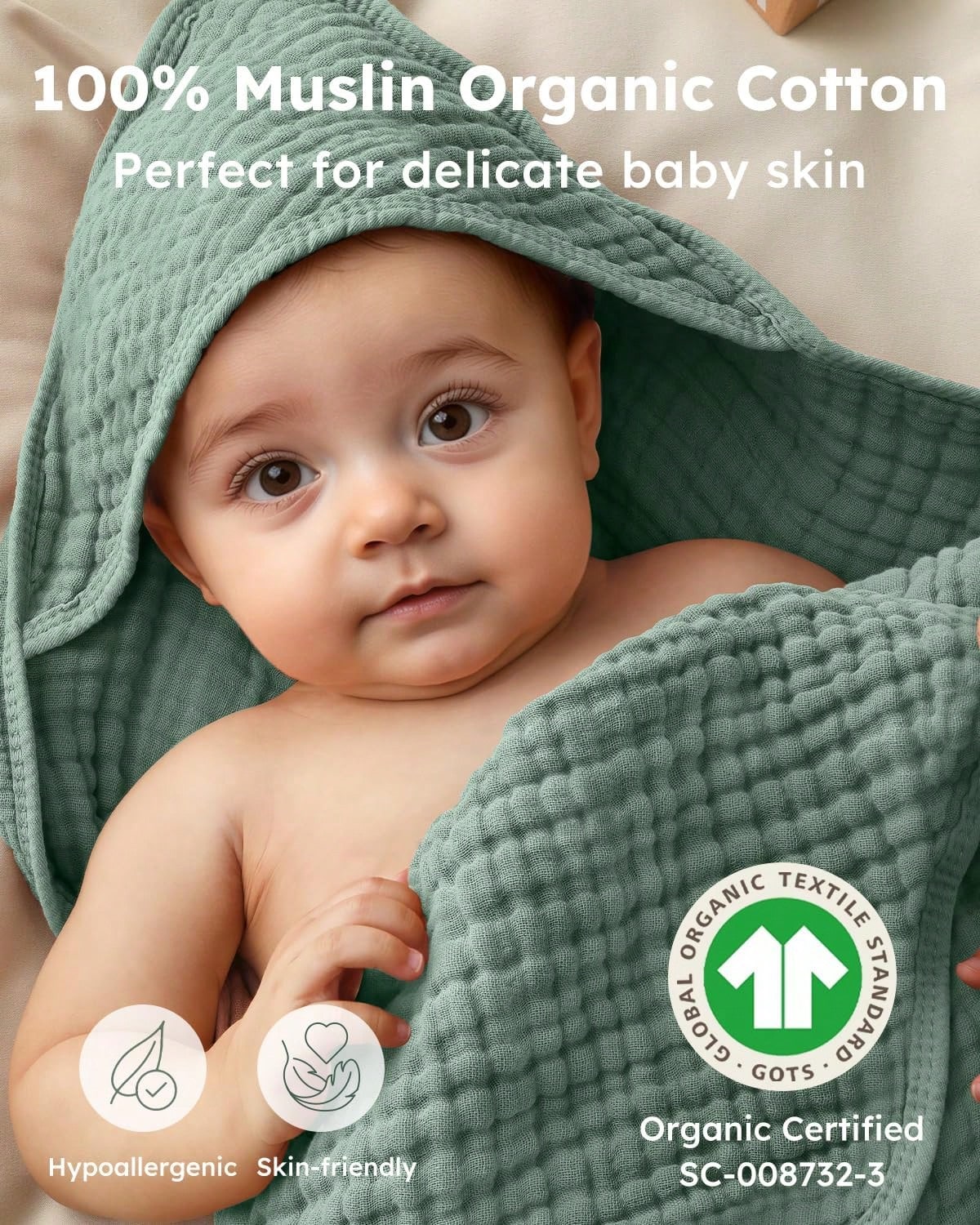 Hooded Baby Towels For Newborns Pack 100% Muslin Organic Cotton Baby Bath Towel With Hood For Babies, Infants, Toddlers, And Kids, Soft And Absorbent