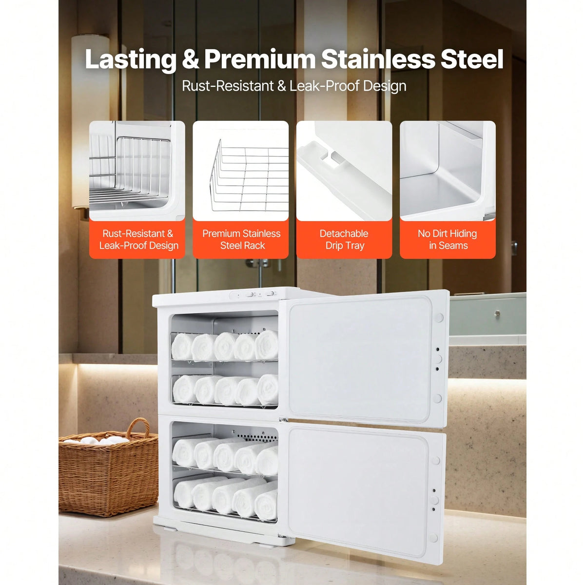 Hot Towel Warmer, 10 Gal Large Capacity 2-Tier Towel Warmer Cabinet With Clip & 4 Stainless Steel Racks, Holds Up 48 Towels, All-Round Heating Cabinet For Spa, Barber, Manicures, Massage, Salon
