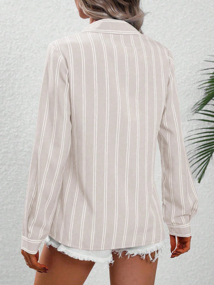 Hotletica Women's Striped Simple Daily Wear Long Sleeve Shirt,Long Sleeve Tops Fall Cloth For Women
