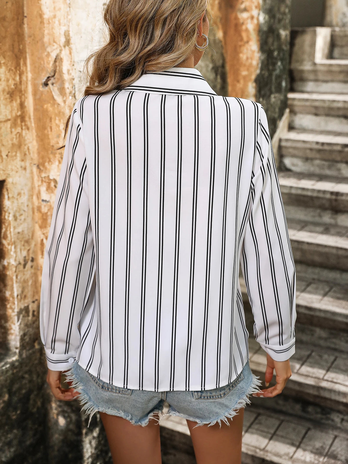 Hotletica Women's Striped Simple Daily Wear Long Sleeve Shirt,Long Sleeve Tops Fall Cloth For Women