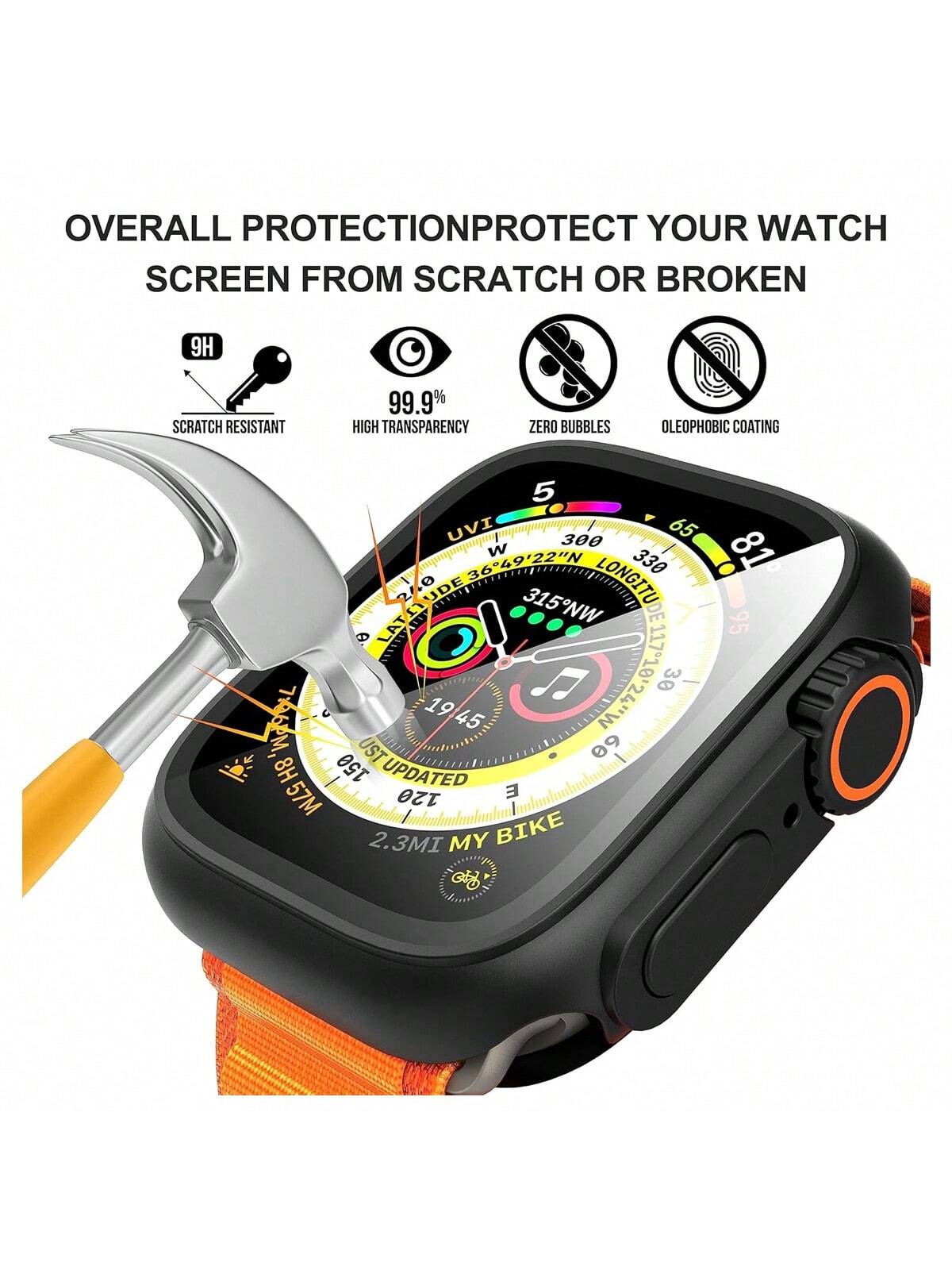 Huastonband Series 11/10/9/8/7/6/5/4/SE 45mm 41mm 44mm 40mm Screen Protector Case, Front And Back Cover Protective Shell