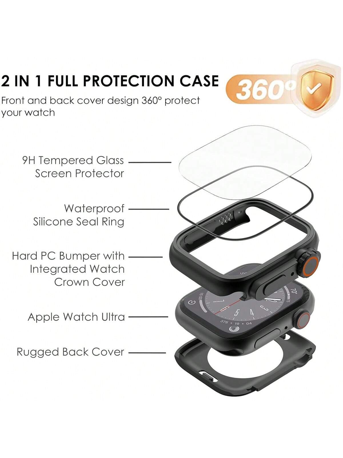 Huastonband Series 11/10/9/8/7/6/5/4/SE 45mm 41mm 44mm 40mm Screen Protector Case, Front And Back Cover Protective Shell