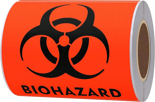 Hybsk 100 PCS Biohazard Labels Warning Sign 4 X 4 Inch Fluorescent Red-Orange Hazardous Stickers For Hospital Waste Containers (Biohazard)