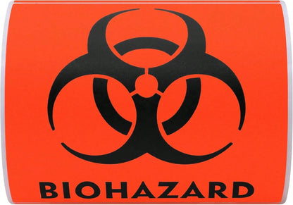 Hybsk 100 PCS Biohazard Labels Warning Sign 4 X 4 Inch Fluorescent Red-Orange Hazardous Stickers For Hospital Waste Containers (Biohazard)