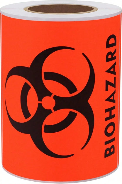 Hybsk 100 PCS Biohazard Labels Warning Sign 4 X 4 Inch Fluorescent Red-Orange Hazardous Stickers For Hospital Waste Containers (Biohazard)