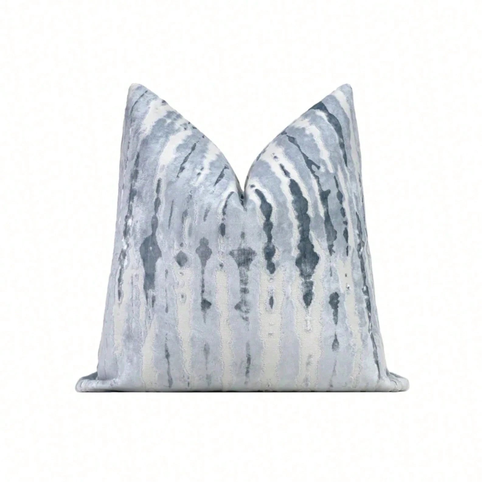 Ice Blue Abstract Cut Pillow Cover| Blue Ivory Designer Cut Throw Pillow Cover| 20x20 Inch, 18x18 Inch, 24x24 Inch