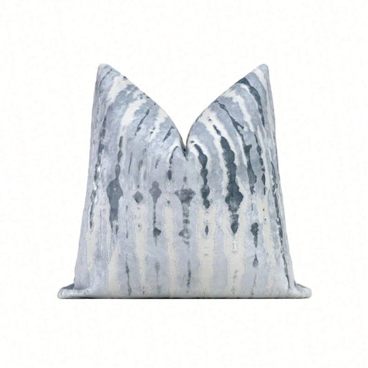 Ice Blue Abstract Cut Pillow Cover| Blue Ivory Designer Cut Throw Pillow Cover| 20x20 Inch, 18x18 Inch, 24x24 Inch