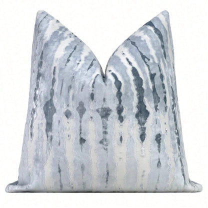 Ice Blue Abstract Cut Pillow Cover| Blue Ivory Designer Cut Throw Pillow Cover| 20x20 Inch, 18x18 Inch, 24x24 Inch