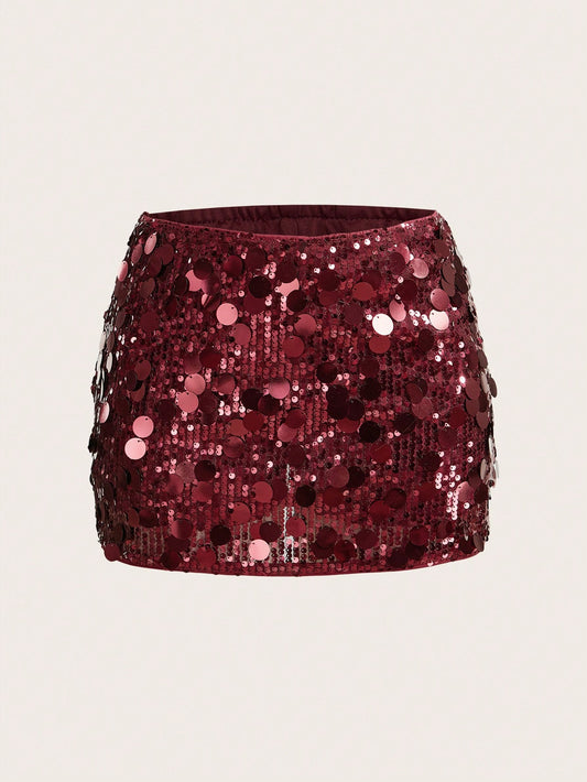 ICON Black Bodycon High Waist Super Short Women's Mini Skirt Burgundy Skirt Sequin Skirt