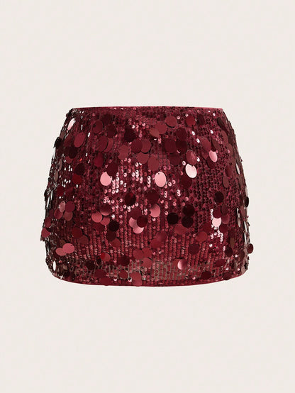 ICON Black Bodycon High Waist Super Short Women's Mini Skirt Burgundy Skirt Sequin Skirt