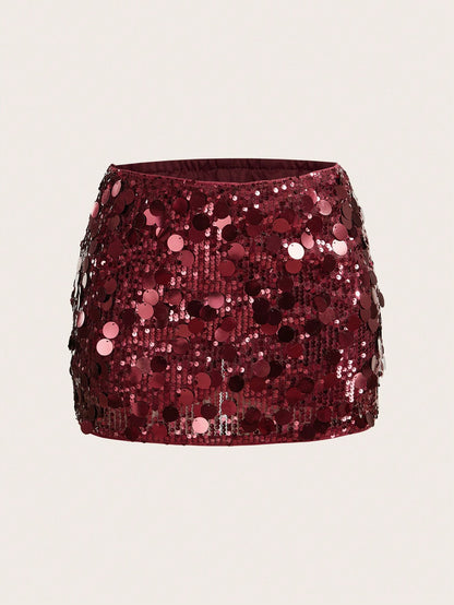 ICON Black Bodycon High Waist Super Short Women's Mini Skirt Burgundy Skirt Sequin Skirt