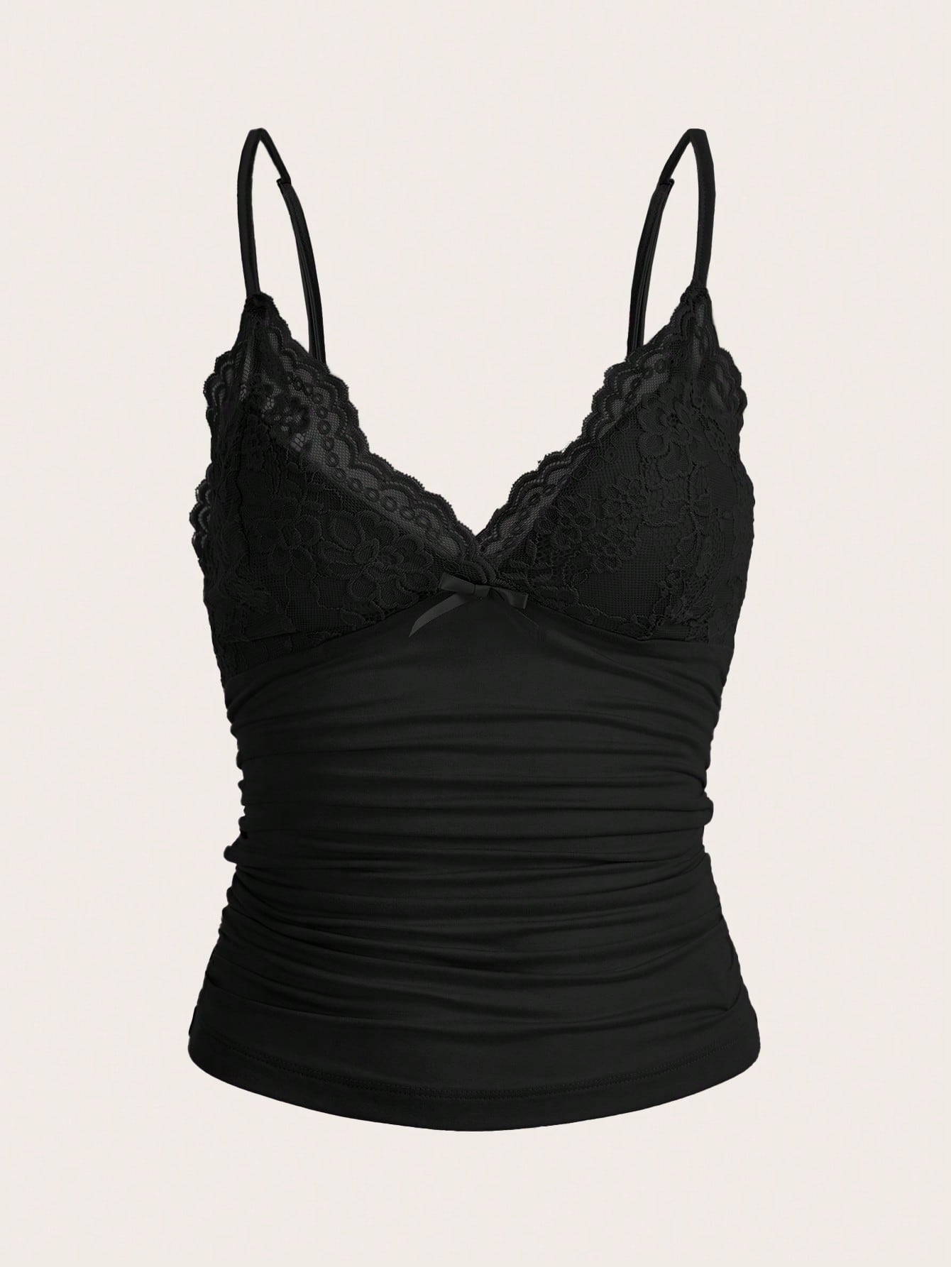ICON Elegant Solid Contrast Lace Ruched Y2k Cami Top
