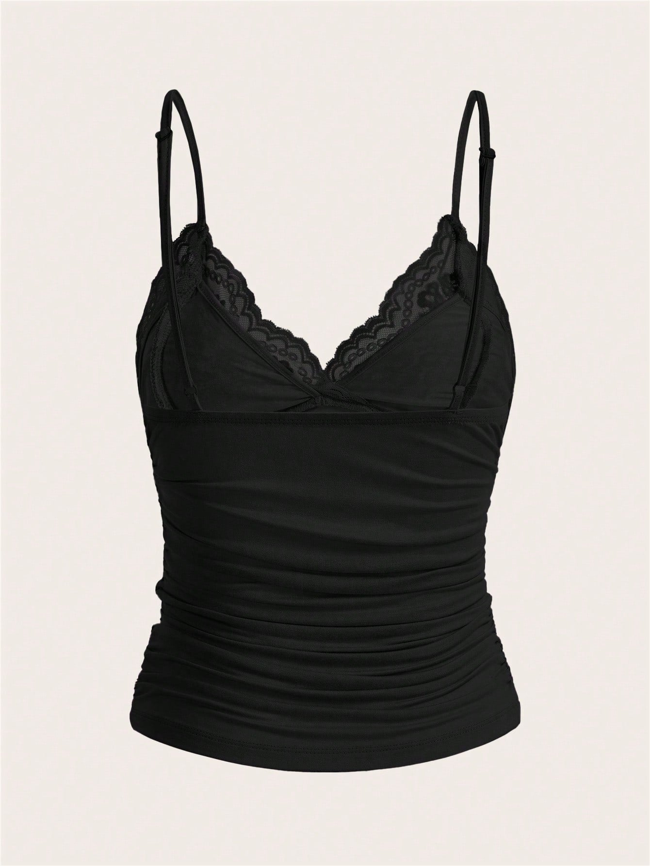 ICON Elegant Solid Contrast Lace Ruched Y2k Cami Top