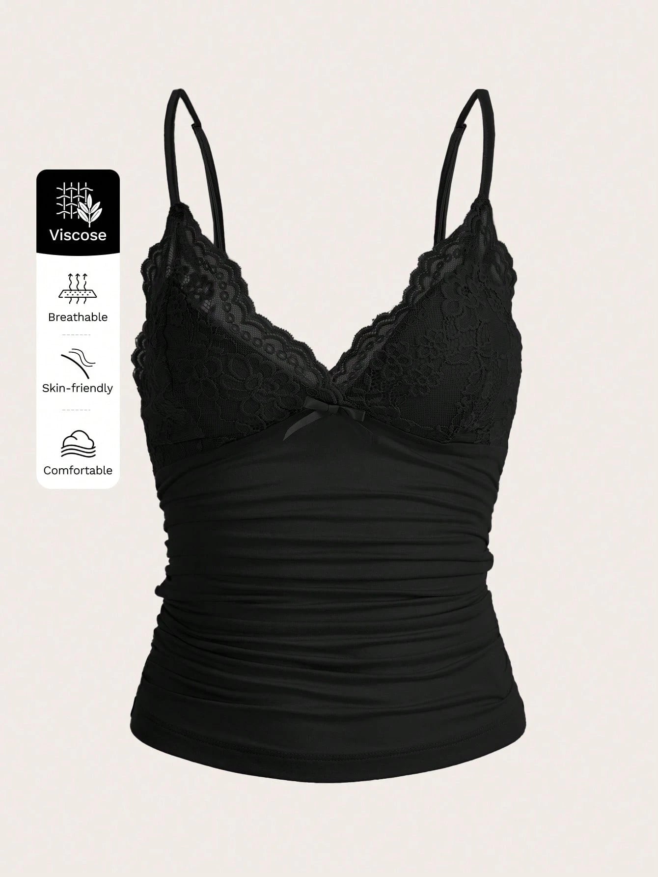 ICON Elegant Solid Contrast Lace Ruched Y2k Cami Top