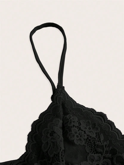 ICON Elegant Solid Contrast Lace Ruched Y2k Cami Top