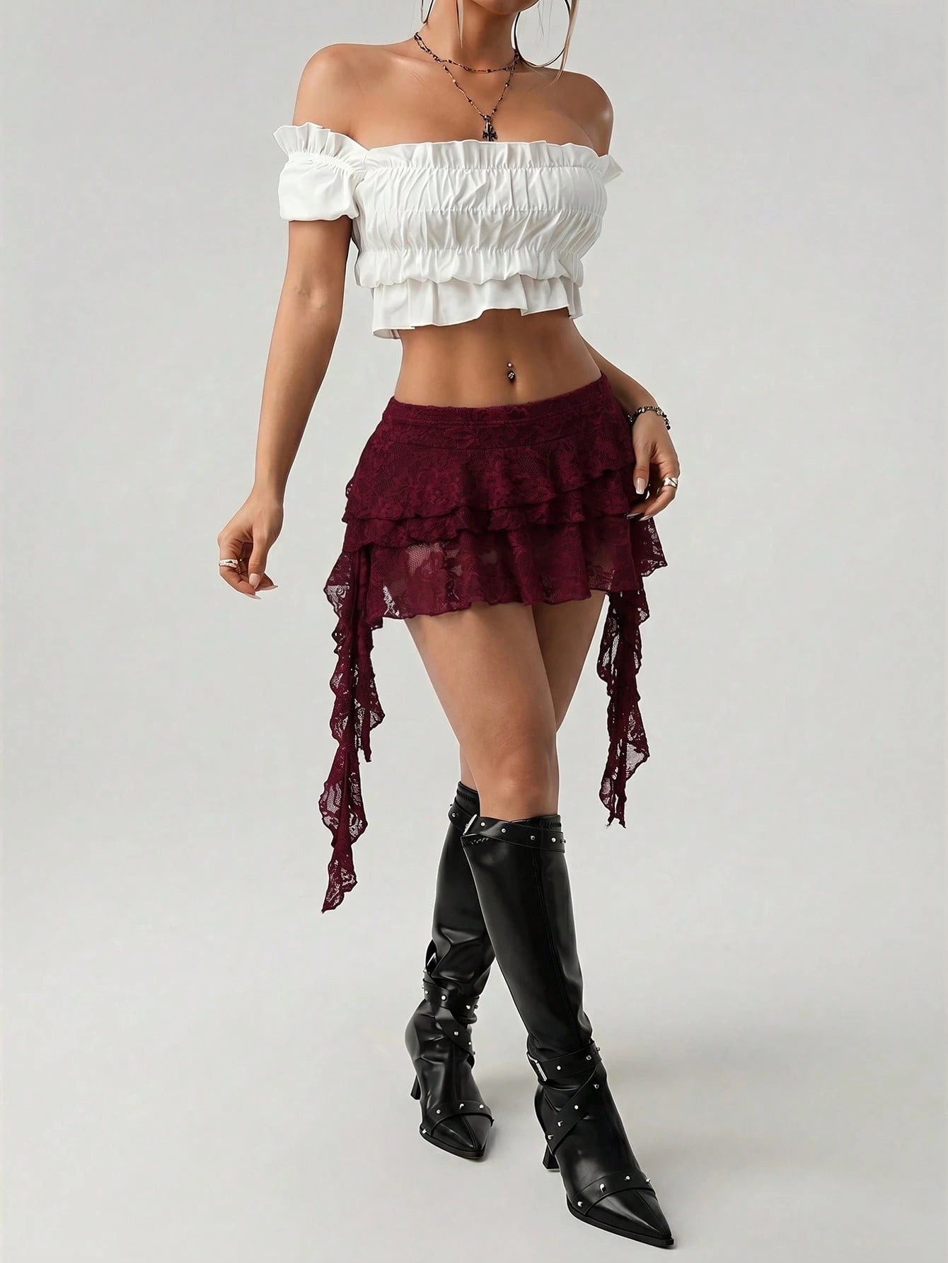 ICON Low Waist Vacation Style Casual Hot Girl White Lace Wavy Edge Skirt Safety Pants Anti-Exposure