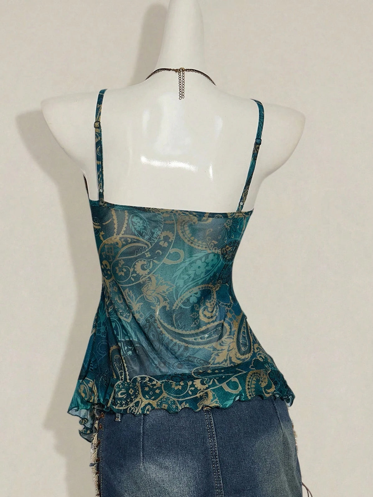 ICON Women's Vacation Cashew Floral Print Ruffled Strap Cami Top 4th Of July Cute Sexy Summer Tops Going Out Night Out Vacation Tops Teal