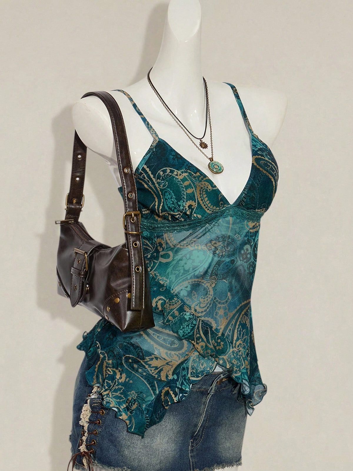 ICON Women's Vacation Cashew Floral Print Ruffled Strap Cami Top 4th Of July Cute Sexy Summer Tops Going Out Night Out Vacation Tops Teal