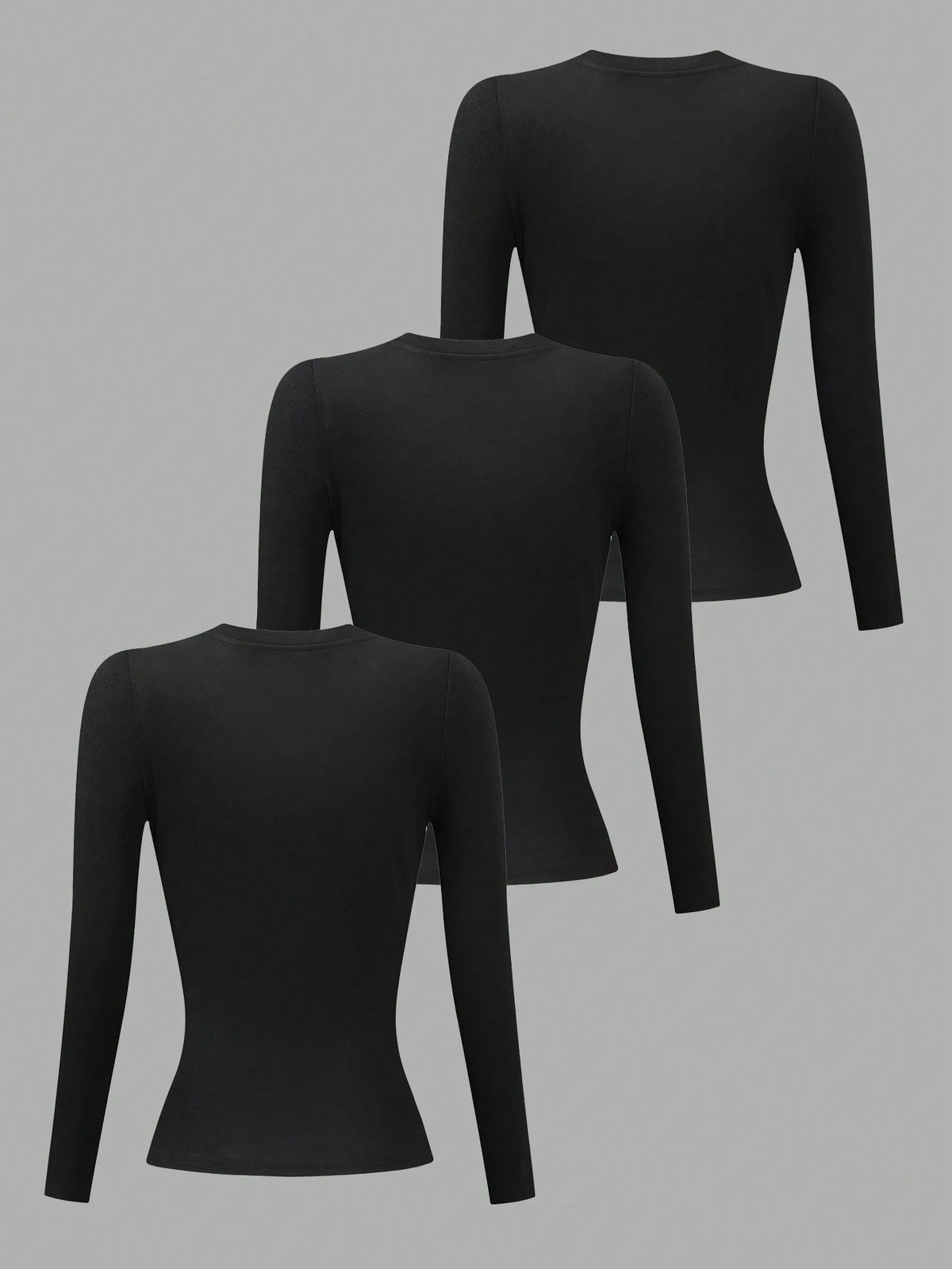 INAWLY 3pcs/Set Women Black Long Sleeve Round Neck T-Shirts Fall Cloth For Women