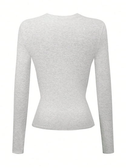 INAWLY 3pcs/Set Women Black Long Sleeve Round Neck T-Shirts Fall Cloth For Women