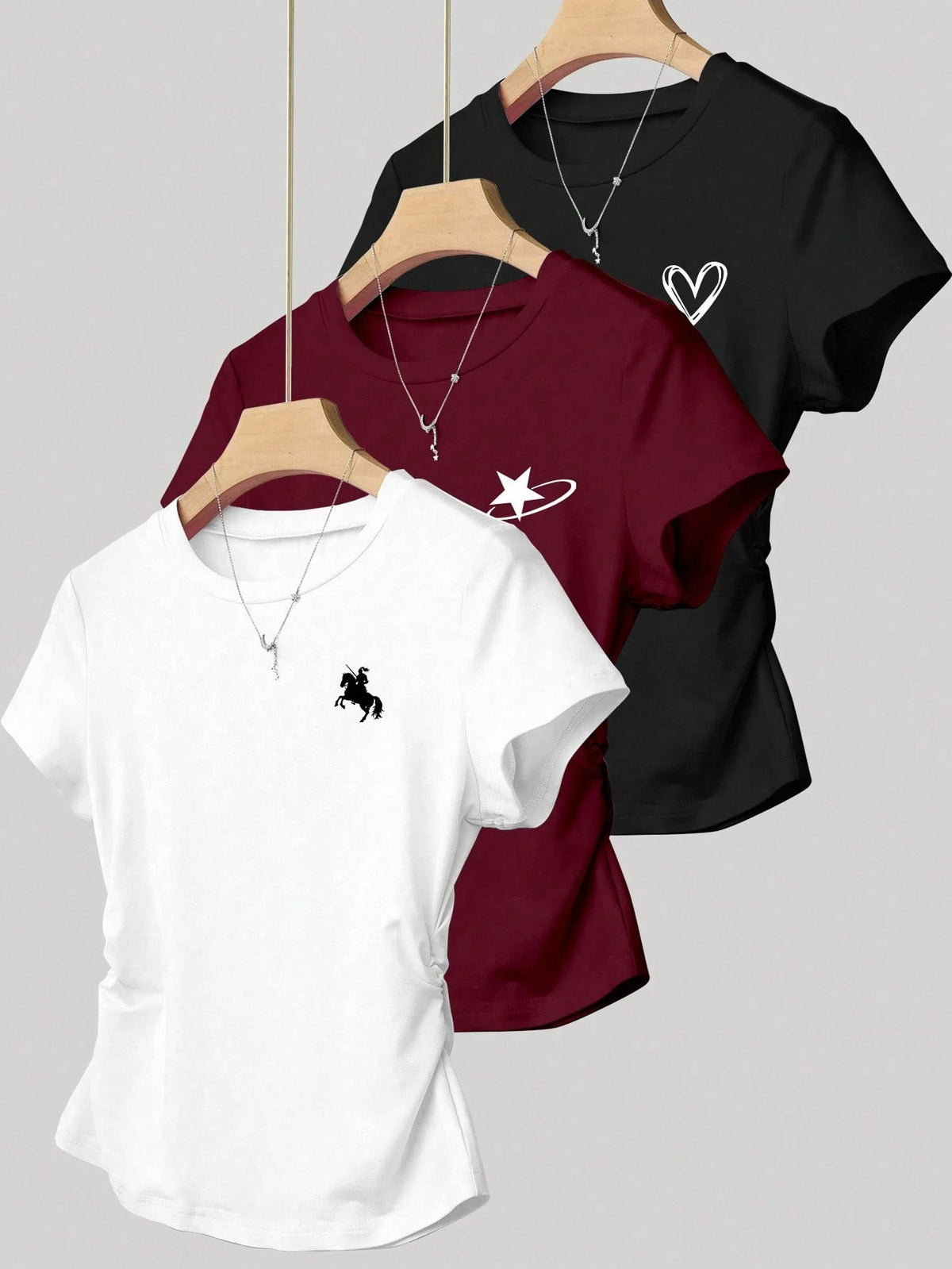 INAWLY Casual Fashion Versatile Simple Round Neck Short Sleeve Women T-Shirt
