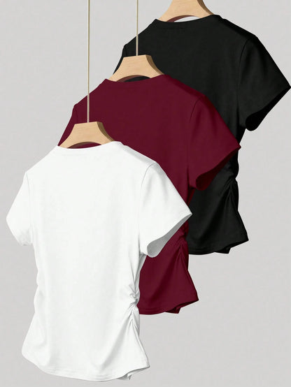 INAWLY Casual Fashion Versatile Simple Round Neck Short Sleeve Women T-Shirt