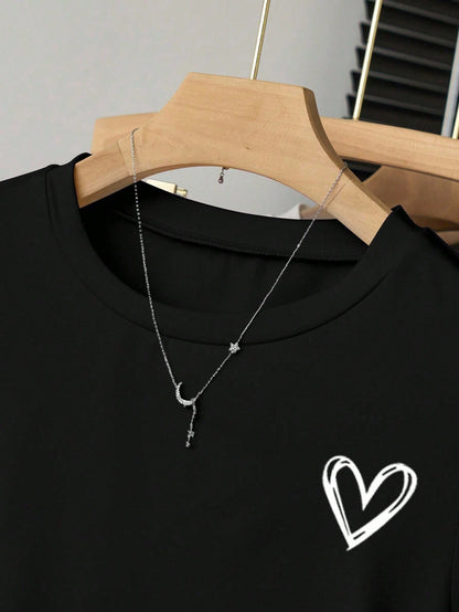 INAWLY Casual Fashion Versatile Simple Round Neck Short Sleeve Women T-Shirt