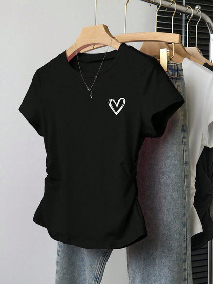 INAWLY Casual Fashion Versatile Simple Round Neck Short Sleeve Women T-Shirt