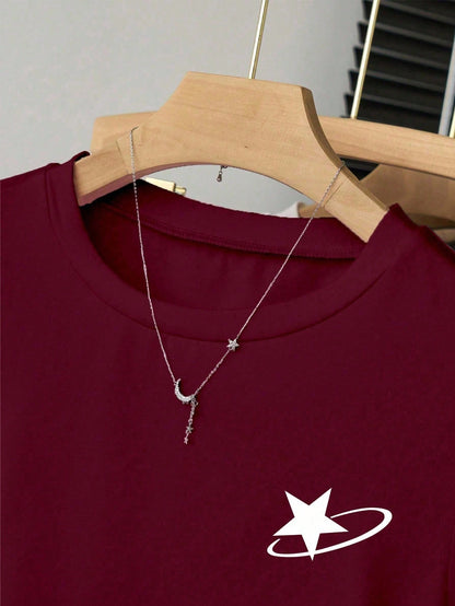 INAWLY Casual Fashion Versatile Simple Round Neck Short Sleeve Women T-Shirt