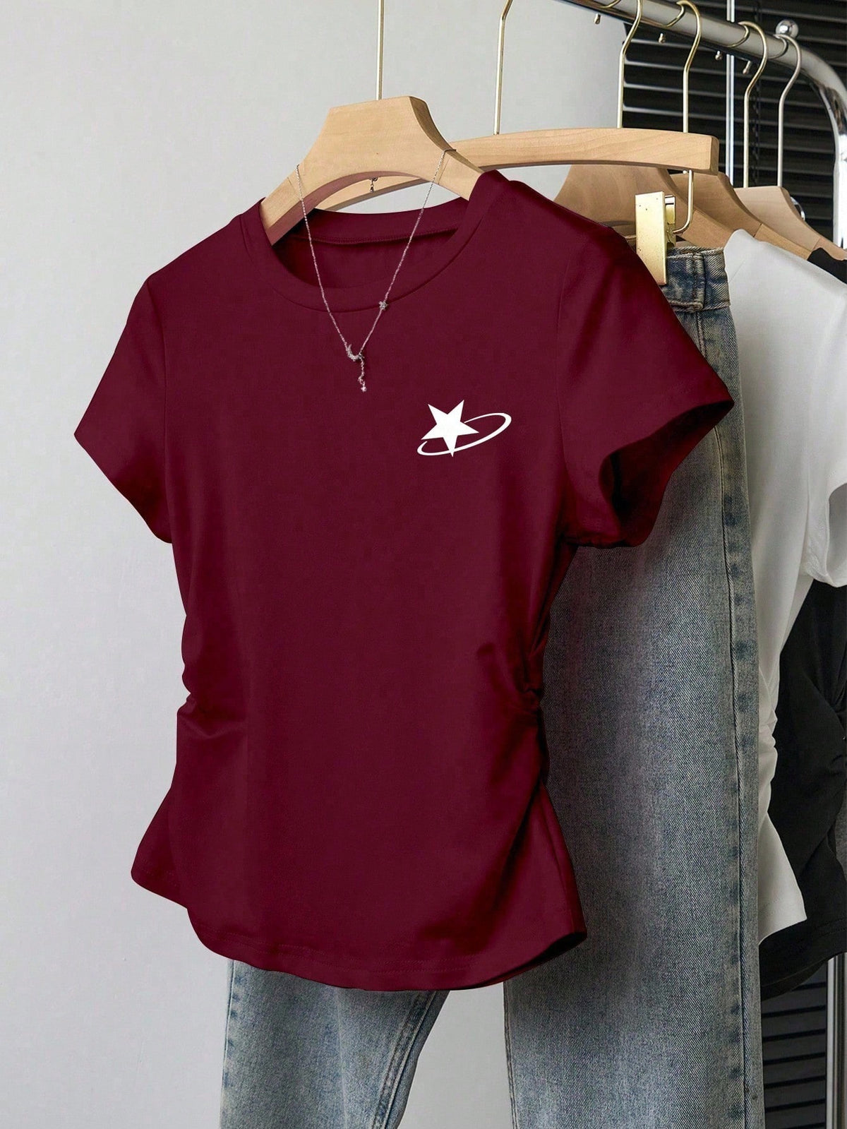 INAWLY Casual Fashion Versatile Simple Round Neck Short Sleeve Women T-Shirt
