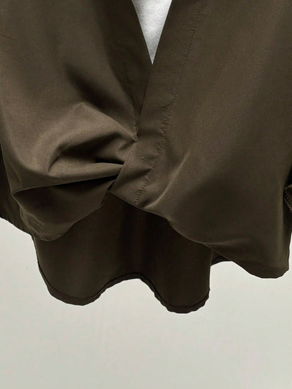 INAWLY Casual Turndown Collar Double Layer 2 In 1 Shirt Fall Cloth For Women