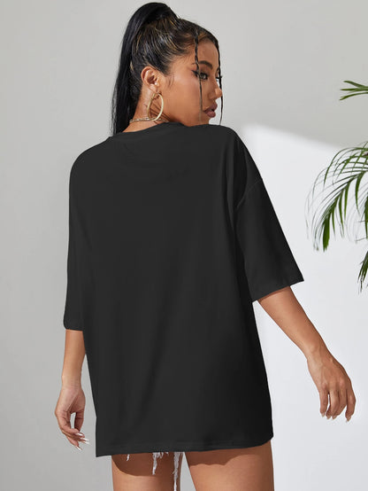 INAWLY Letter Graphic Drop Shoulder Tee Graphic Tees Women Tops
