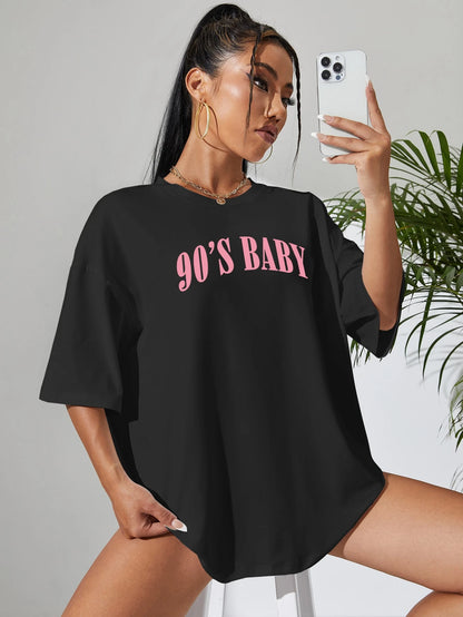 INAWLY Letter Graphic Drop Shoulder Tee Graphic Tees Women Tops