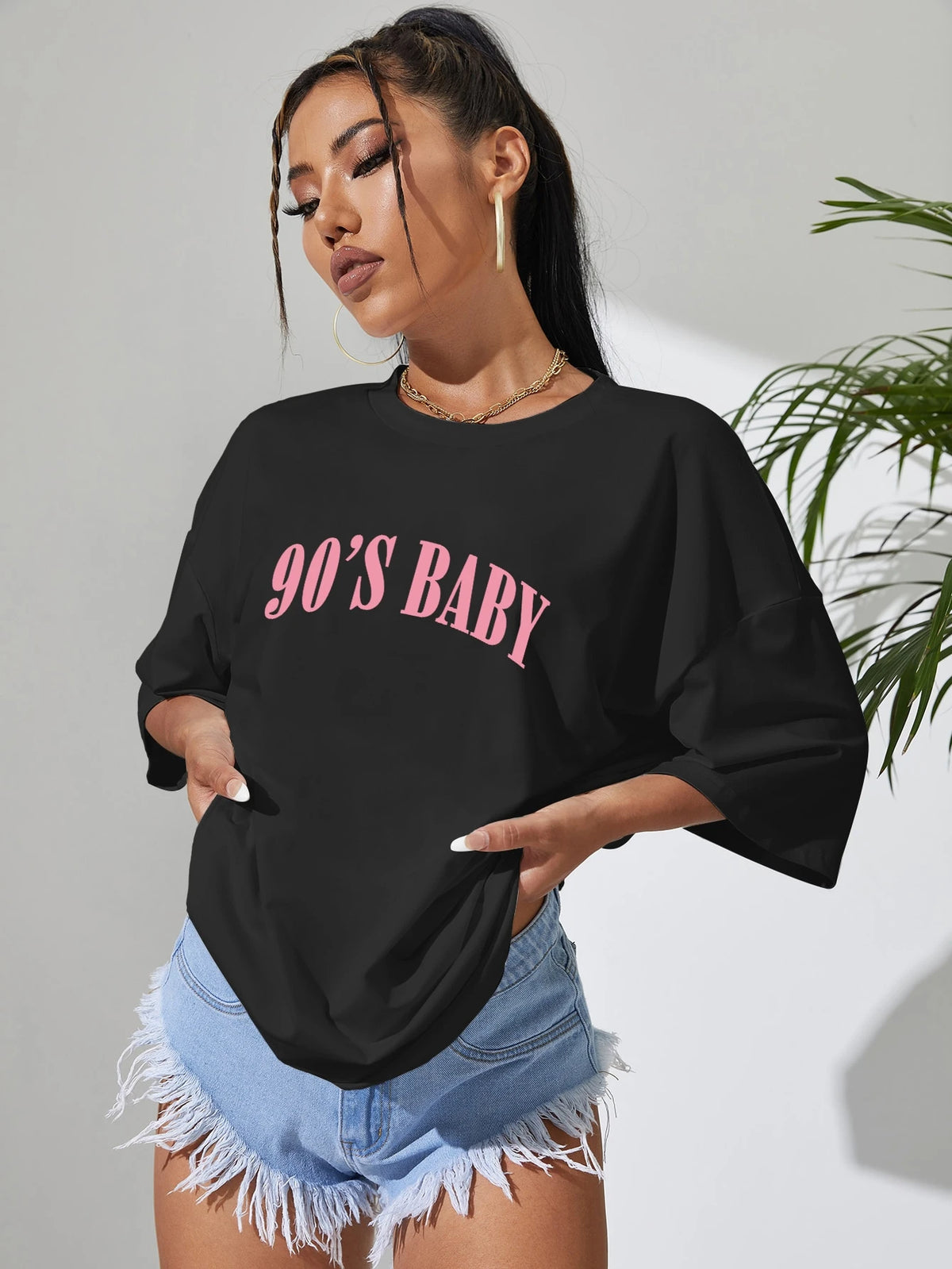INAWLY Letter Graphic Drop Shoulder Tee Graphic Tees Women Tops