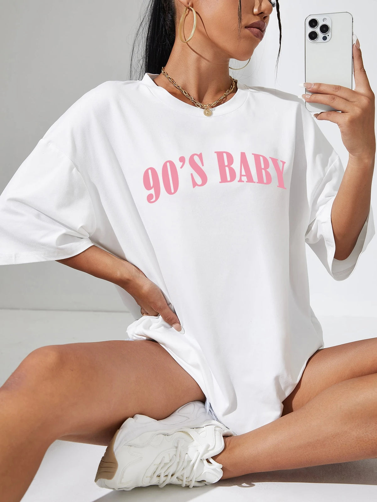 INAWLY Letter Graphic Drop Shoulder Tee Graphic Tees Women Tops