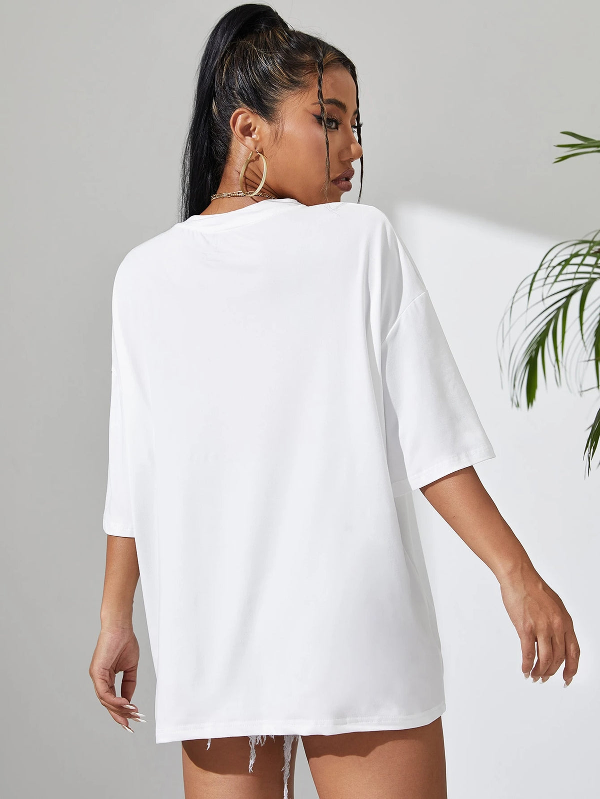 INAWLY Letter Graphic Drop Shoulder Tee Graphic Tees Women Tops