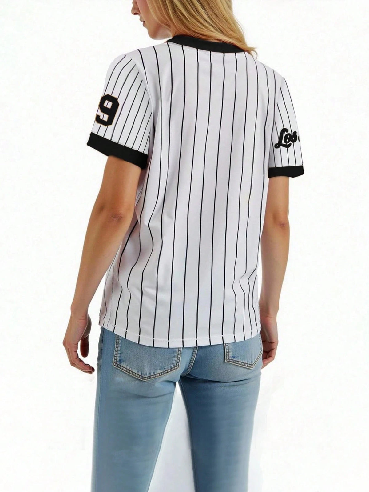 INAWLY Los Angeles 79 Graphic Women's T-Shirt,Black And White Striped,Summer,Streetwear,City Break Soft Breathable Short Sleeve Top For Casual Wear,XS-XL