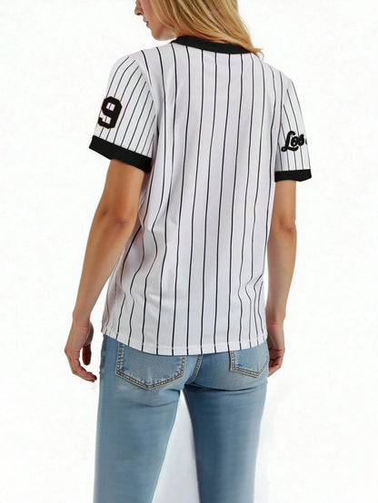 INAWLY Los Angeles 79 Graphic Women's T-Shirt,Black And White Striped,Summer,Streetwear,City Break Soft Breathable Short Sleeve Top For Casual Wear,XS-XL