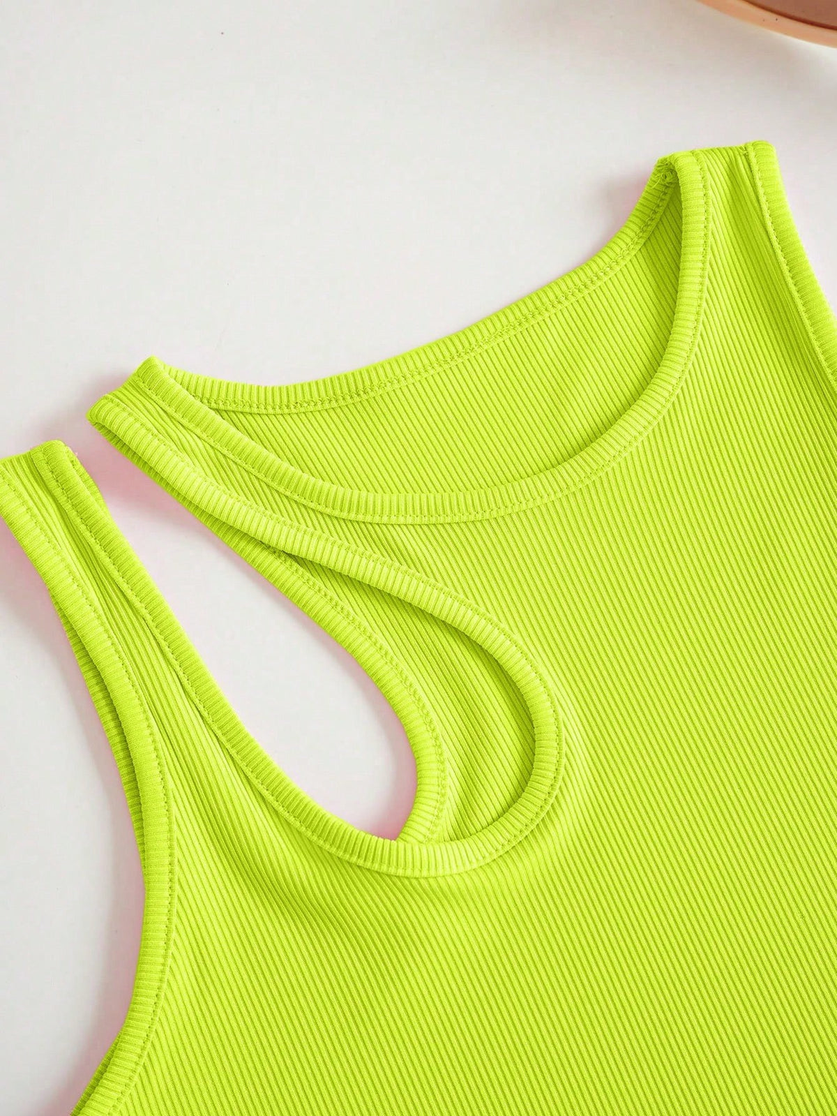 INAWLY Neon Green Cut Out Shoulder Ribbed Knit Tank Top For Summer