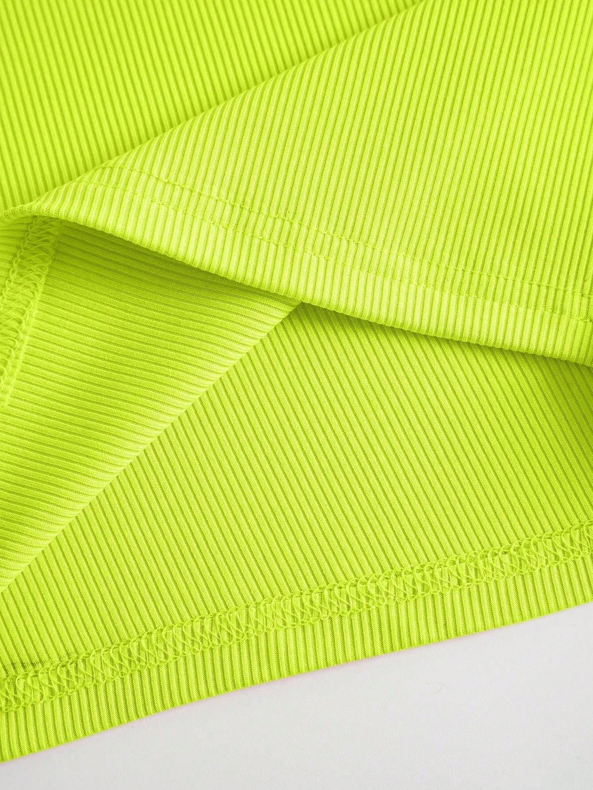 INAWLY Neon Green Cut Out Shoulder Ribbed Knit Tank Top For Summer