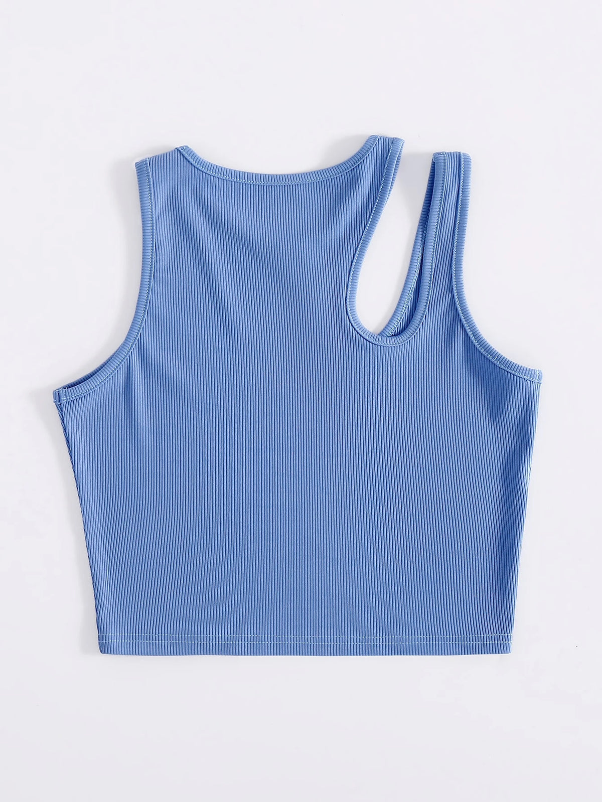 INAWLY Neon Green Cut Out Shoulder Ribbed Knit Tank Top For Summer