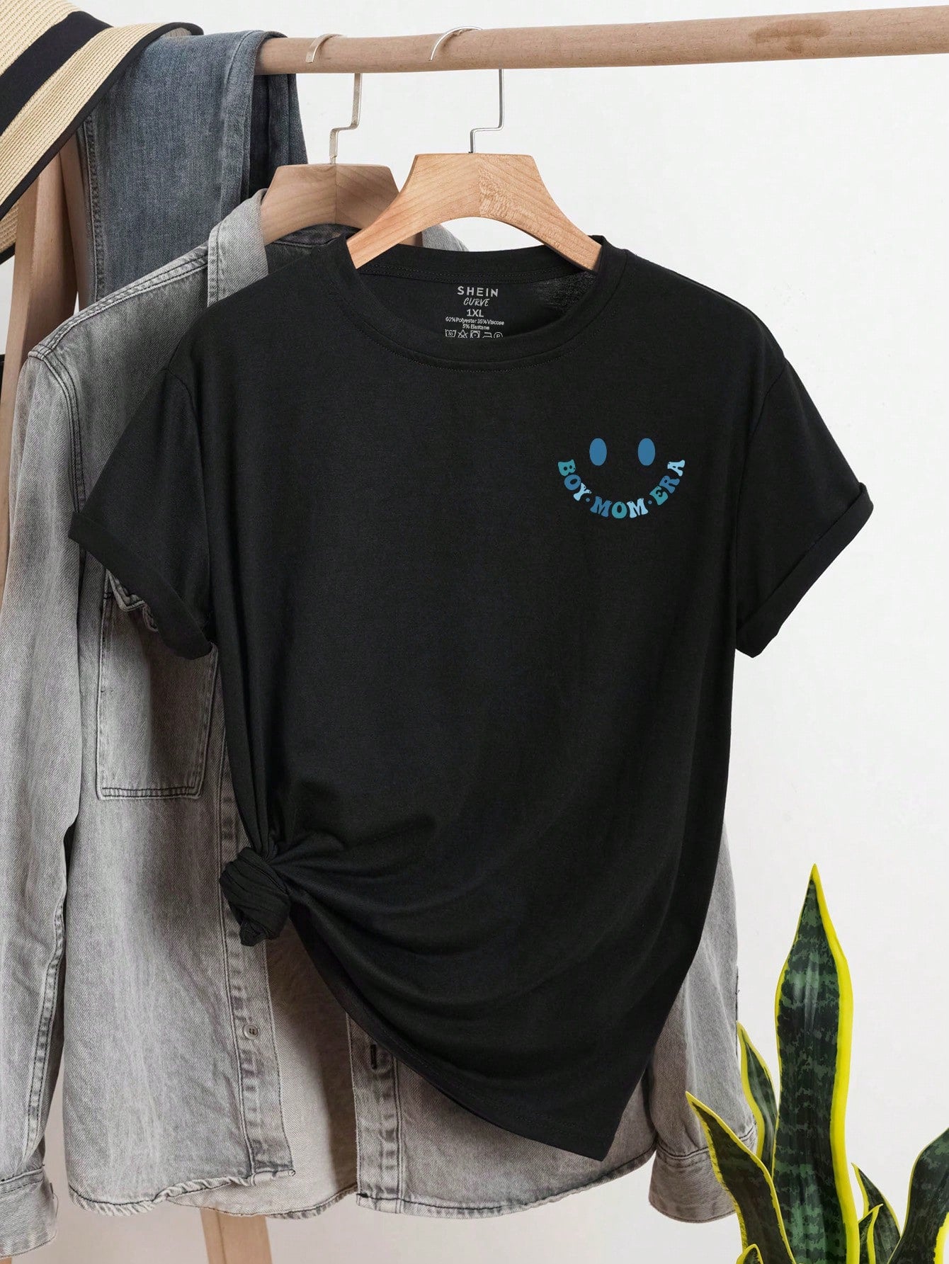 INAWLY Plus Size Cartoon & Letter Printed Short Sleeve T-Shirt BOY MOM CLUB Letter Graphic Tee, Women Summer Top